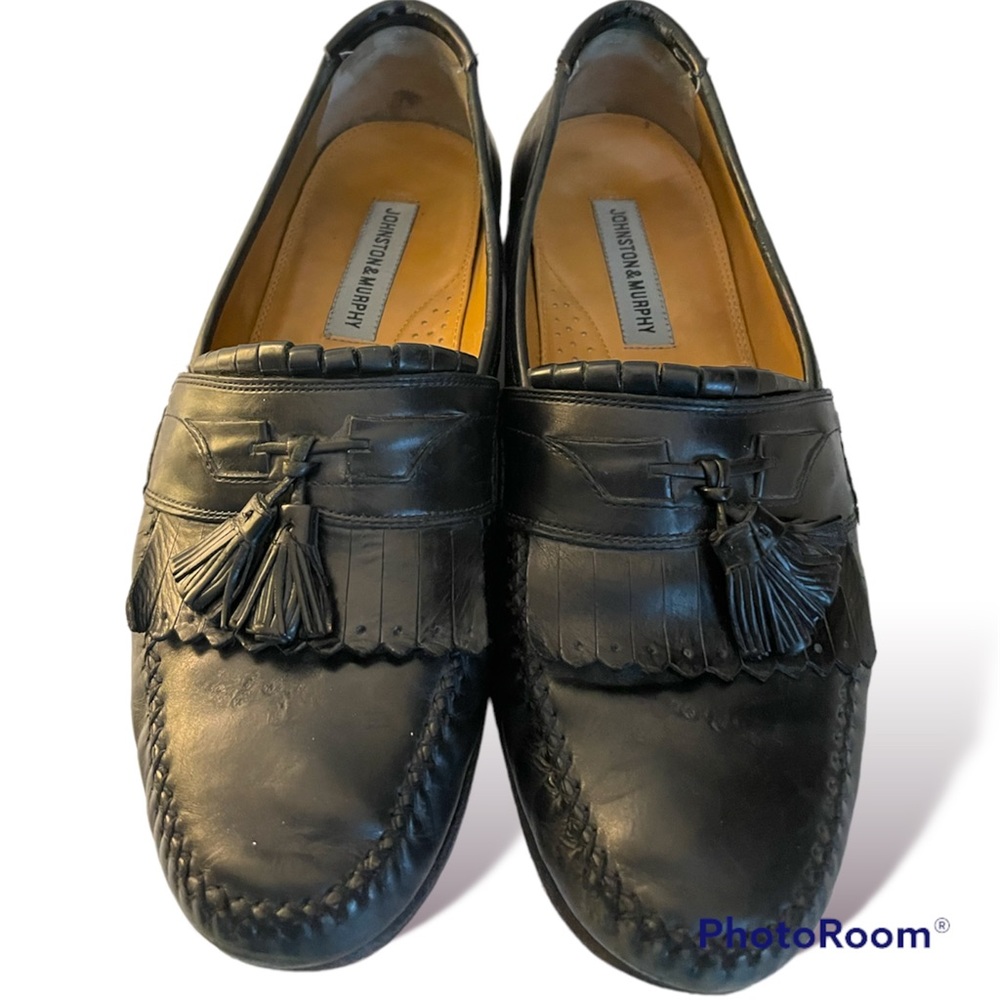 Men's Johnston & Murphy Hayes Tassel Dress Loafers Size 10 Black. GUC.